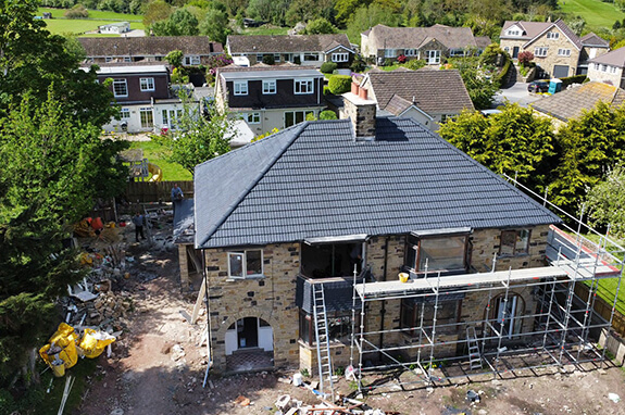 drone shot of a completed roof